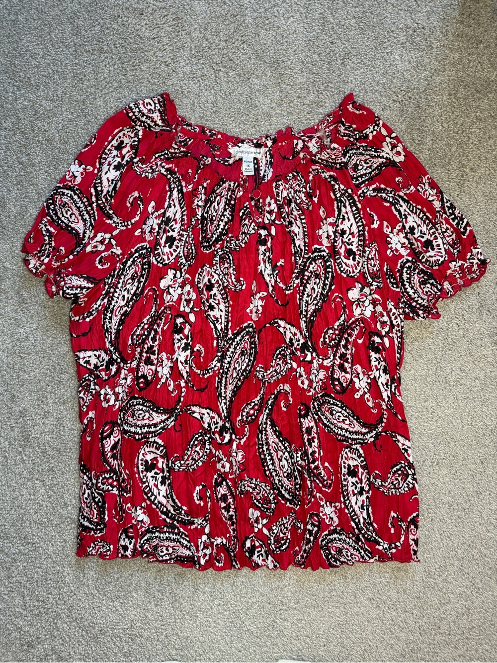 croft & barrow Red Paisley Short-Sleeve Blouse